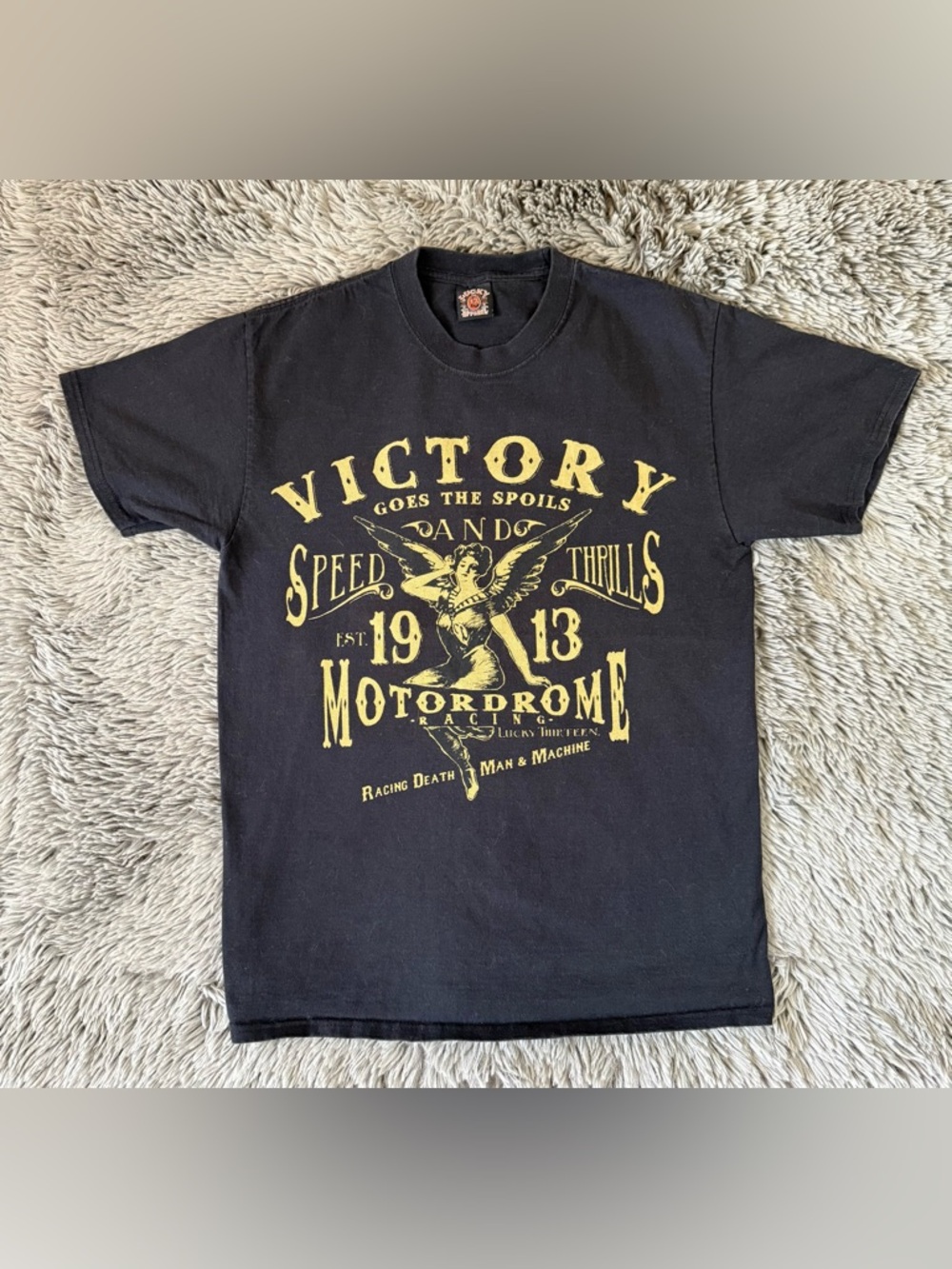 Lucky Brand Victory MotorDrome 1913 Graphic Tee Vintage Style Black Men’s M USA